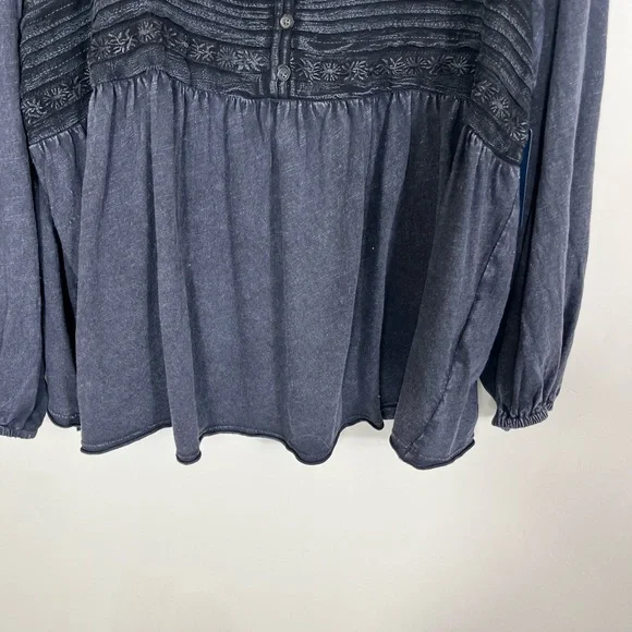 Lucky Brand Embroidered Yoke Long Sleeve Peasant Top Size L - Picture 6 of 12